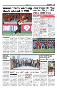 Warner Fires Warning Shots Ahead of WC