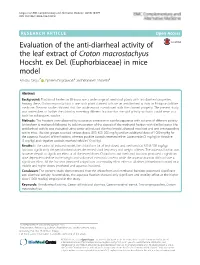 Evaluation of the Anti-Diarrheal Activity of the Leaf Extract of Croton Macrostachyus Hocsht. Ex Del.(Euphorbiaceae) in Mice Model