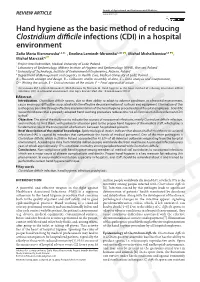 Hand Hygiene As the Basic Method of Reducing Clostridium Difficile Infections (CDI) in a Hospital Environment