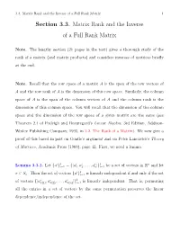 Section 3.3. Matrix Rank and the Inverse of a Full Rank Matrix