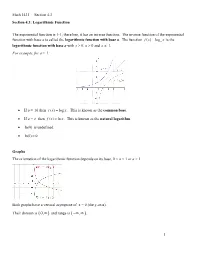 4.3 Section 4.3: Logarithmic Function