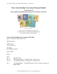 Chevy Chase Reading Class Annual Program Booklets -- Transcription 1