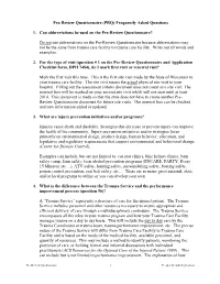 Pre-Review Questionnaire Frequently Asked Questions