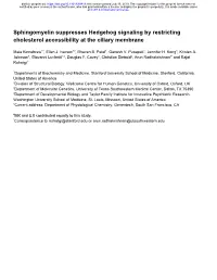 Sphingomyelin Suppresses Hedgehog Signaling by Restricting Cholesterol Accessibility at the Ciliary Membrane
