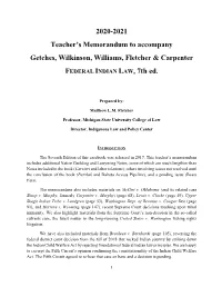 2020-2021 Teacher's Memorandum to Accompany Getches, Wilkinson