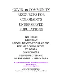 Covid-19 Community Resources for Colorado's