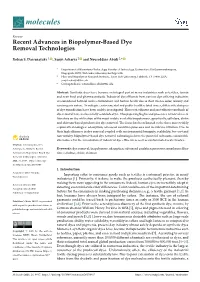 Recent Advances in Biopolymer-Based Dye Removal Technologies