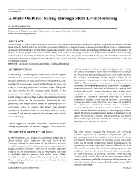 A Study on Direct Selling Through Multi Level Marketing