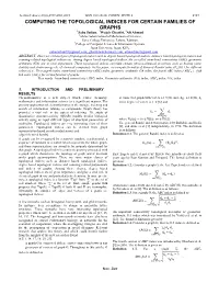 COMPUTING the TOPOLOGICAL INDICES for CERTAIN FAMILIES of GRAPHS 1Saba Sultan, 2Wajeb Gharibi, 2Ali Ahmad 1Abdus Salam School of Mathematical Sciences, Govt