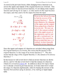 Domain and Range of an Inverse Function