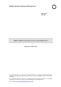 Opinion 13/2011 on Geolocation Services on Smart Mobile Devices