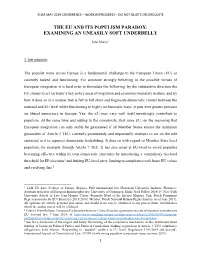 The Eu and Its Populism Paradox: Examining an Uneasily Soft Underbelly