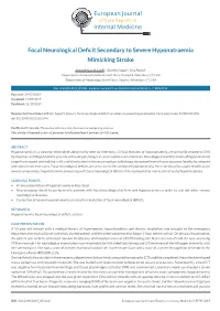 Focal Neurological Deficit Secondary to Severe Hyponatraemia Mimicking Stroke
