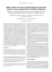 Highly Sensitive Detection of Sentinel Lymph Node Metastasis of Breast Cancer by Digital PCR for RASSF1A Methylation