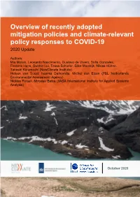 Overview of Recently Adopted Mitigation Policies and Climate-Relevant Policy Responses to COVID-19 2020 Update