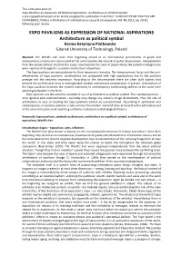 Expo Pavilions As Expression of National Aspirations