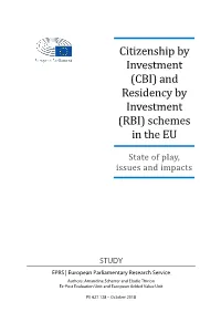 Citizenship by Investment (CBI) and Residency by Investment (RBI) Schemes in the EU
