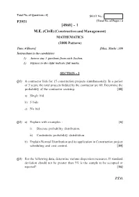 (Civil) (Construction and Management) MATHEMATICS (2008 Pattern) Time :4 Hours] [Max
