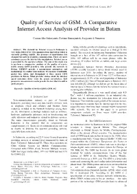 Quality of Service of GSM. a Comparative Internet Access Analysis of Provider in Batam