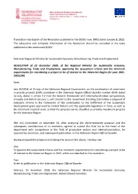 Translation Into English of the Resolution Published in the DOGV Num