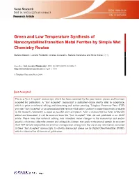 Green and Low Temperature Synthesis of Nanocrystallinetransition Metal Ferrites by Simple Wet Chemistry Routes