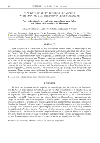 New Bat Locality Records from Cuba with Emphasis on the Province of Matanzas