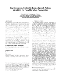 Reducing Speech-Related Variability for Facial Emotion Recognition