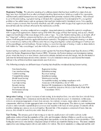 TESTING TERMS Csc 191 Spring 2018