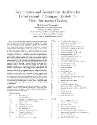 Asymptotes and Asymptotic Analysis for Development of Compact Models for Microelectronics Cooling M