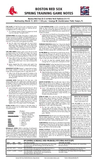 Boston Red Sox Spring Training Game Notes