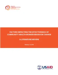 Factors Impacting the Effectiveness of Community Health Worker Behavior Change