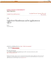 Light Front Hamiltonian and Its Application in QCD Jun Li Iowa State University