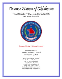 Pawnee Nation of Oklahoma Third Quarterly Program Reports 2020 July, August, September