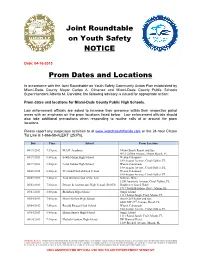 Prom Dates and Locations
