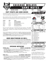 Chicaggo Wolves Game Notes