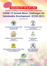 COVID-19 Second Wave: Challenges for Sustainable Development (CCSD 2021) Jointly Organized By