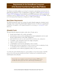 Grains/Bread Component of the SFSP Meal Patterns