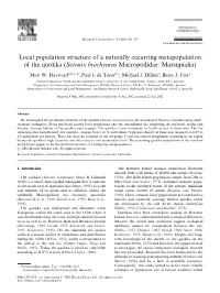 Local Population Structure of a Naturally Occurring Metapopulation of the Quokka (Setonix Brachyurus Macropodidae: Marsupialia)
