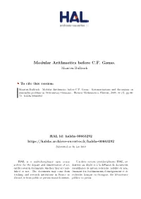 Modular Arithmetics Before C.F. Gauss. Maarten Bullynck