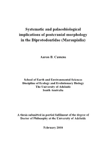 Systematic and Palaeobiological Implications of Postcranial Morphology in the Diprotodontidae (Marsupialia)