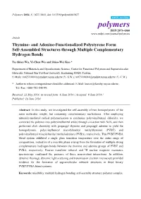 Thymine- and Adenine-Functionalized Polystyrene Form Self-Assembled Structures Through Multiple Complementary Hydrogen Bonds