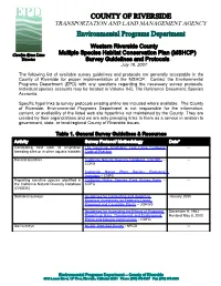 Western Riverside County MSHCP Survey Guidelines & Protocols