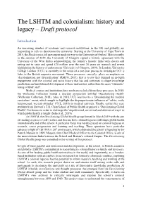 The LSHTM and Colonialism: History and Legacy – Draft Protocol