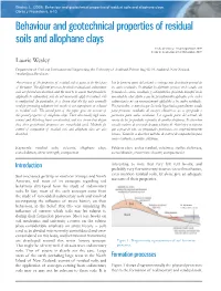 Behaviour and Geotechnical Properties of Residual Soils and Allophane Clays