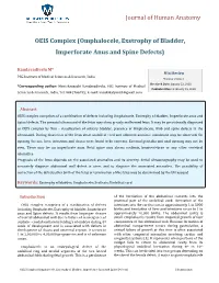 OEIS Complex (Omphalocele, Exstrophy of Bladder, Imperforate Anus and Spine Defects)