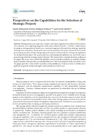 Perspectives on the Capabilities for the Selection of Strategic Projects