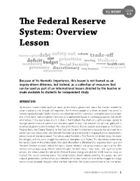 The Federal Reserve System: Overview Lesson