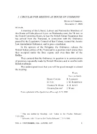 1. Circular for Meeting at House of Commons1