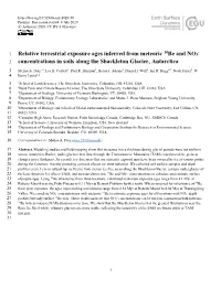Relative Terrestrial Exposure Ages Inferred from Meteoric 10Be and NO3 Concentrations in Soils Along the Shackleton Glacier