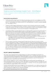 Science and Technology Equity Fund – ESG Report Providing Transparency on Environment, Social and Governance Aspects of the Fund As at 30 June 2021